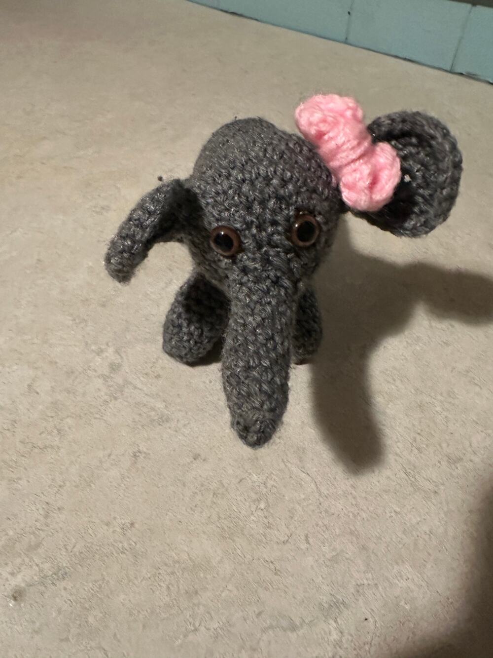 Handmade Crochet Gray Elephant Plush Amigurumi Stuffed Animal